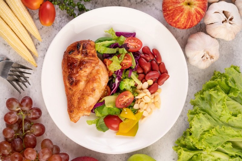 Best nutrition plan for Americans showing a balanced plate with healthy food choices