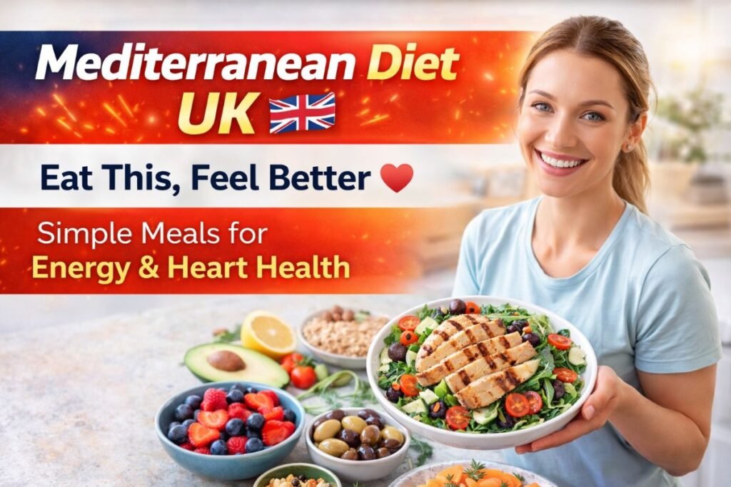 "Mediterranean Diet UK healthy meal plan with fresh foods"