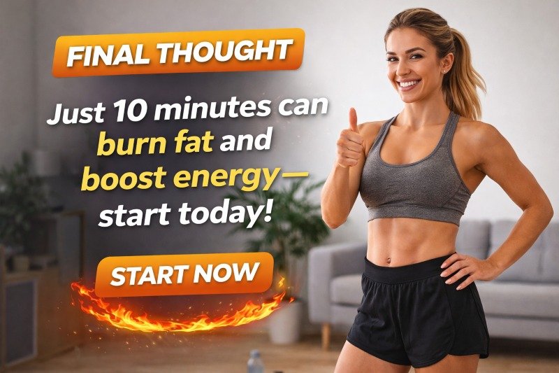 “Doing a 10-minute fat-burning home workout with no equipment.”