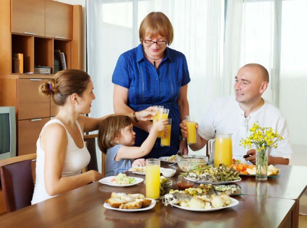 UK family embracing a π Simple Healthy Living Routine in the UK with balanced meals