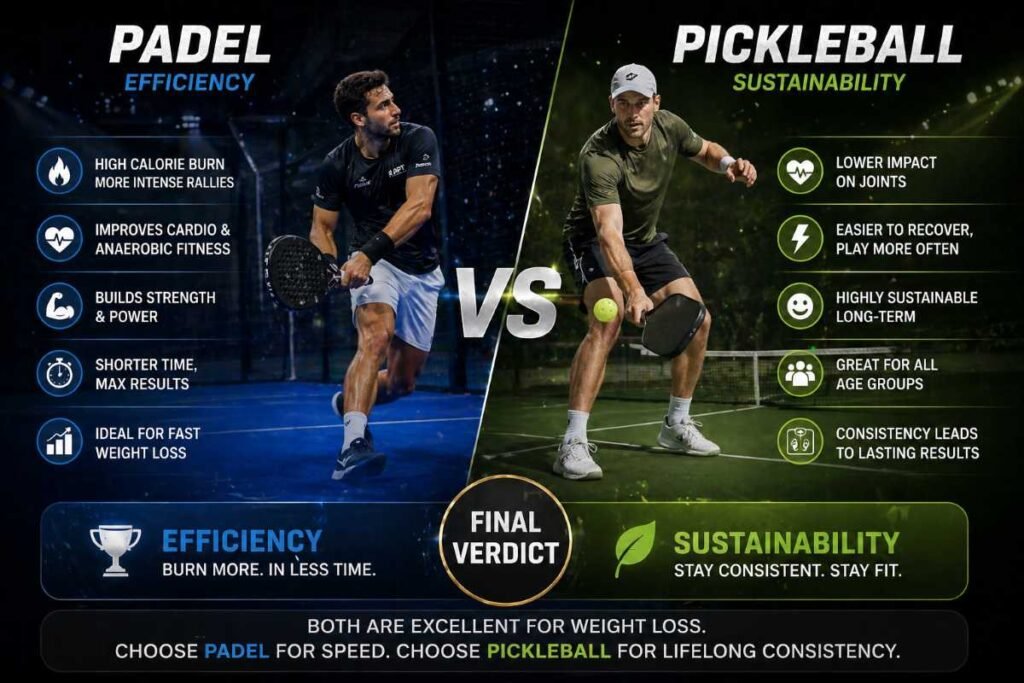 Padel Tennis vs Pickleball for Weight Loss final comparison and results.