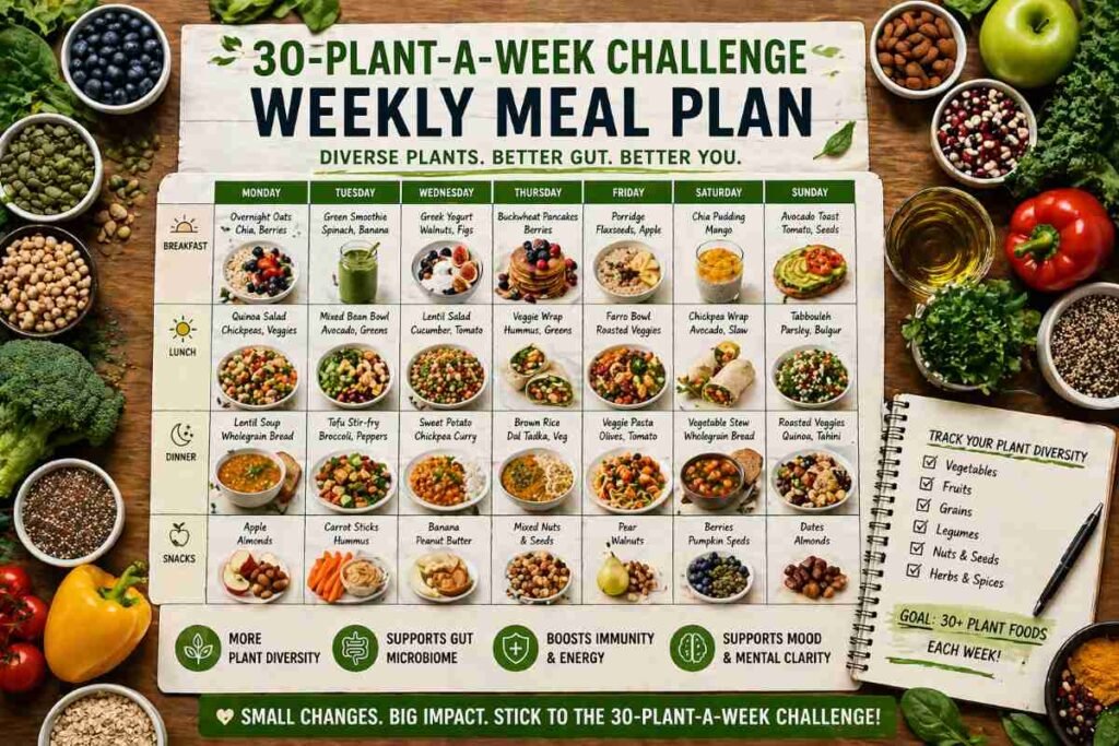 weekly meal planning for the 30-Plant-a-Week Challenge tracking plant diversity