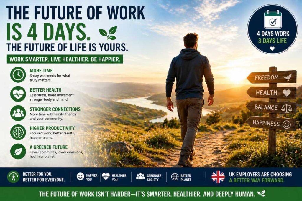 future of 4 day work week UK healthy lifestyle balance freedom productivity