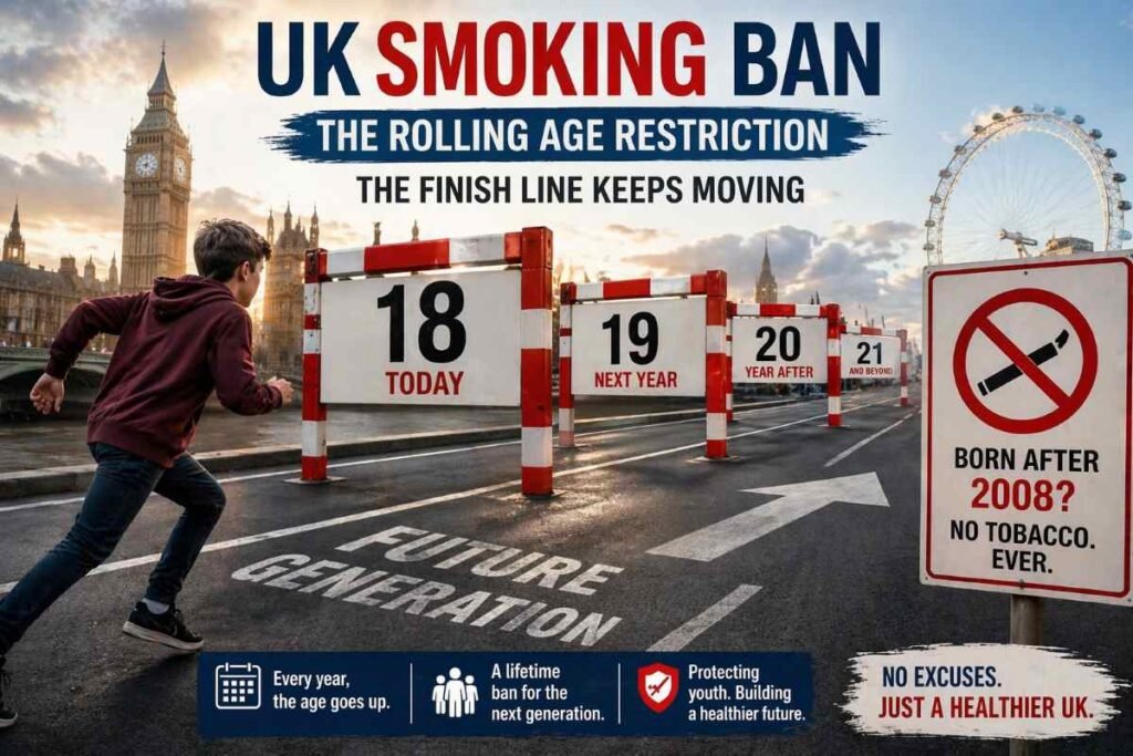UK Smoking Ban rolling age restriction blocking youth from buying cigarettes