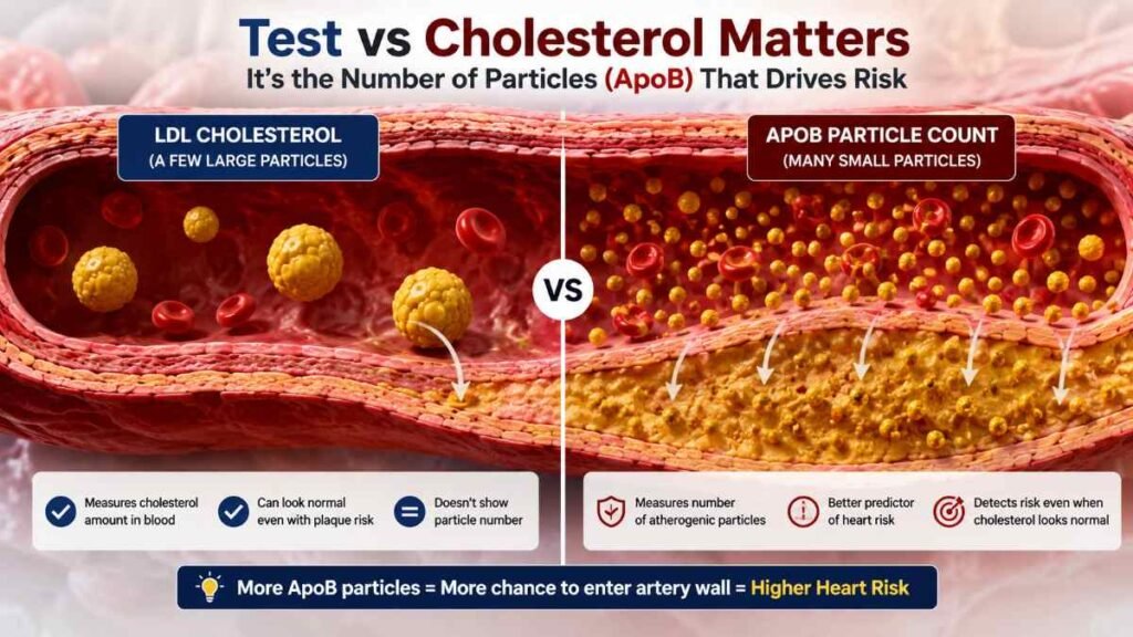 ApoB Blood Test vs Cholesterol particle comparison inside human arteries