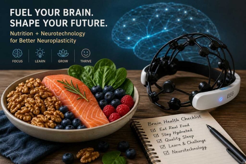 Essential nutrients and high-protein foods that support neuroplasticity and synaptogenesis.