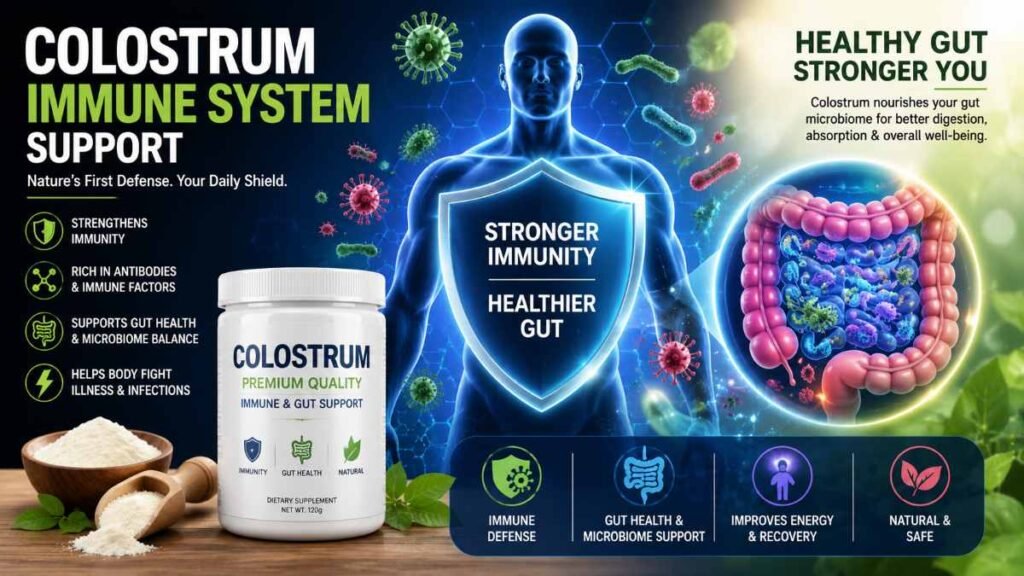 Colostrum Supplements for Gut Health and immune system balance support concept