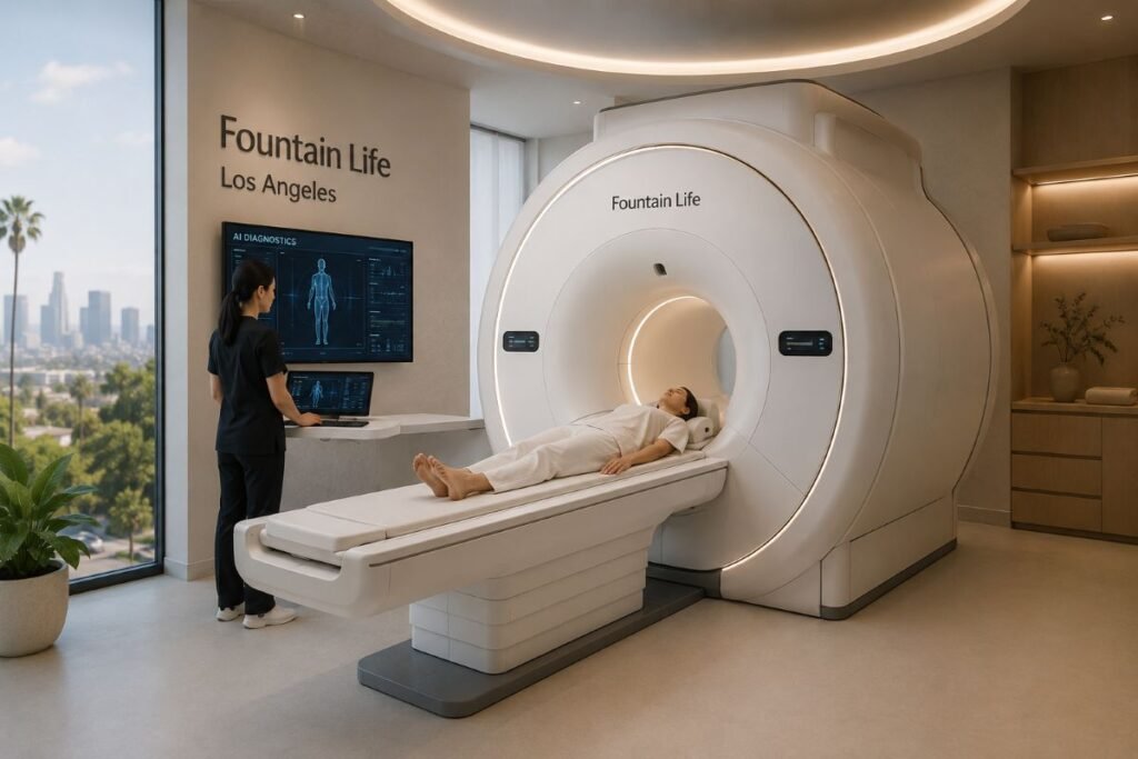 An advanced AI-driven MRI scanner at Fountain Life, one of the Top 5 Longevity Clinics in California.