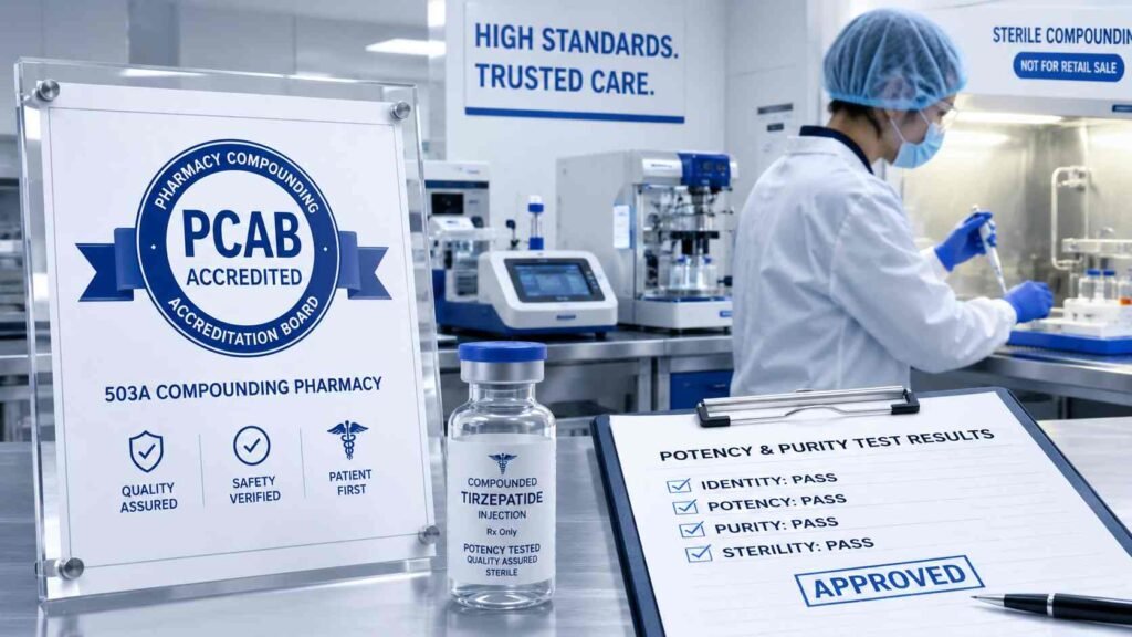 Official 503A compounding facility fulfilling a verified Compounded Tirzepatide Online Prescription USA under strict FDA oversight.