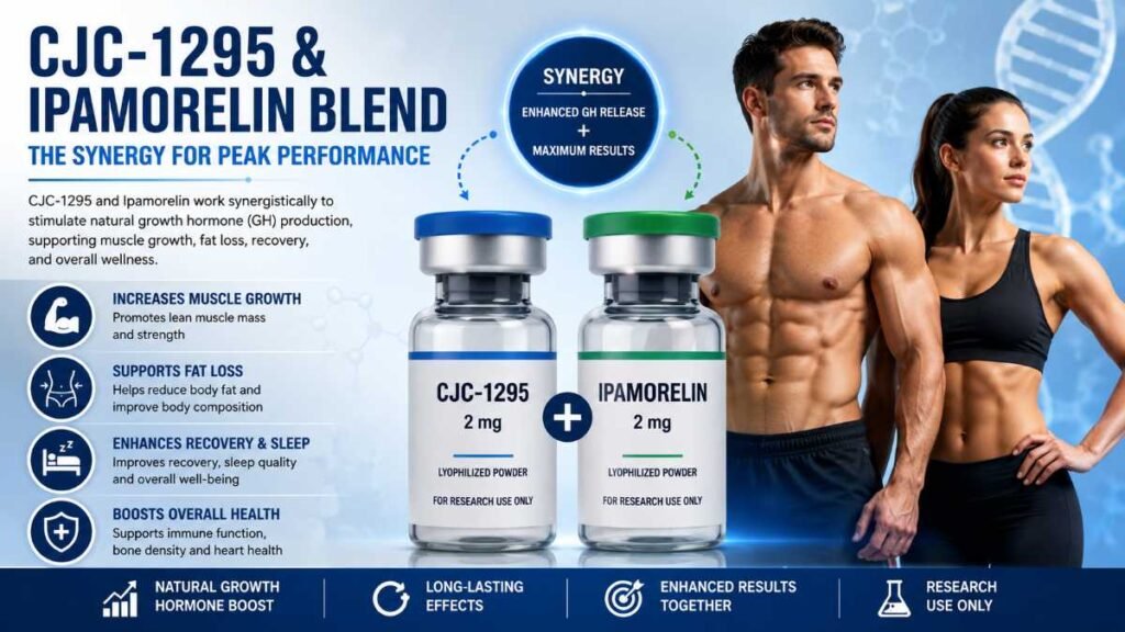 CJC-1295 and Ipamorelin synergy for Best Peptides for Muscle Growth and Fat Loss.