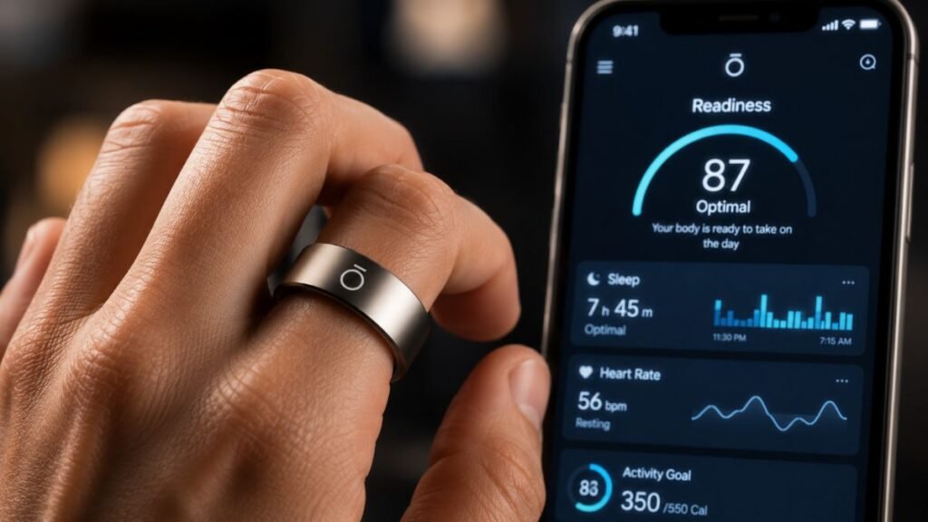 Oura Ring providing precise biological data as a top alternative in the Apollo Neuro vs Oura Ring rivalry.