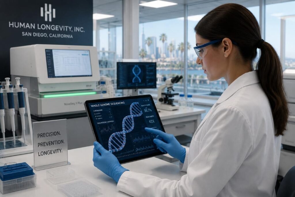 Genomic sequencing technology at Human Longevity Inc, part of the Top 5 Longevity Clinics in California.