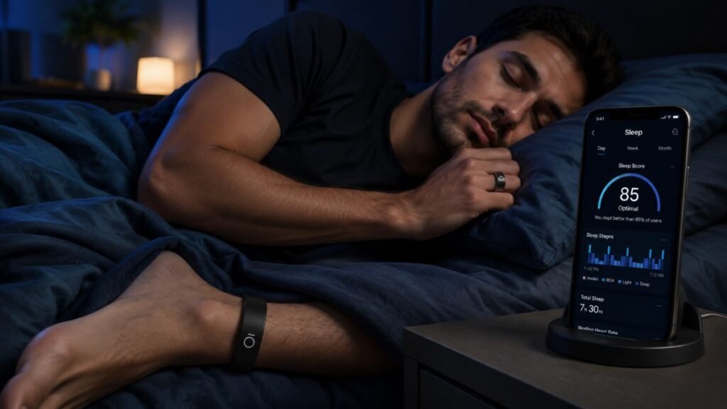 Deep sleep tracking and induction test results for Apollo Neuro vs Oura Ring.