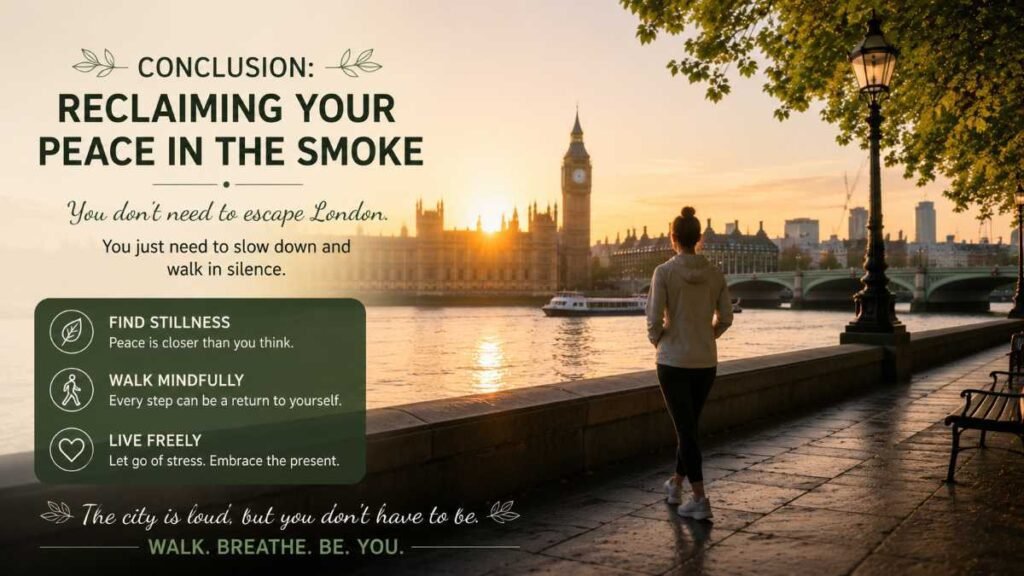 Silent Walking Routes in London for Stress helping people reconnect with inner peace and mindfulness in busy city life.