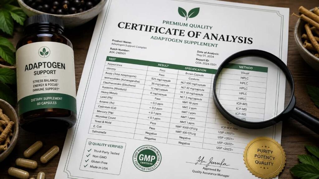 Quality and purity of adaptogen supplements in USA