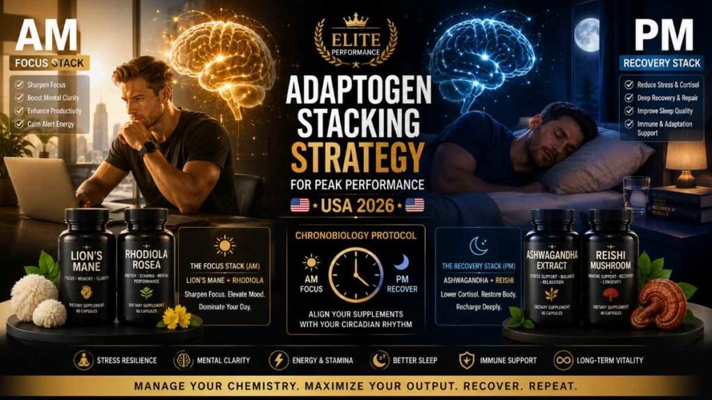 Elite Performance Adaptogen Stacking Strategy using Adaptogen Supplements in USA for focus, recovery, cortisol balance, and peak productivity in 2026