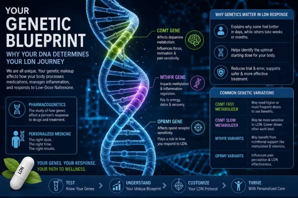 Visualizing how DNA and pharmacogenetics affect the success of LDN for chronic inflammation and fatigue.