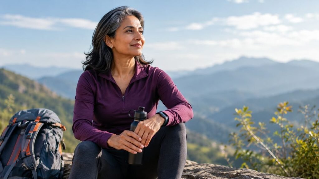 A confident woman embracing her second act mindset and emotional resilience during her private menopause transition.