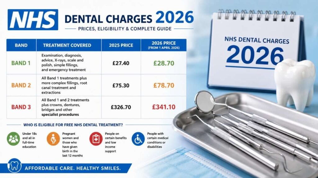 Comparison of dental bands under NHS Free Dental Check-up Eligibility 2026.