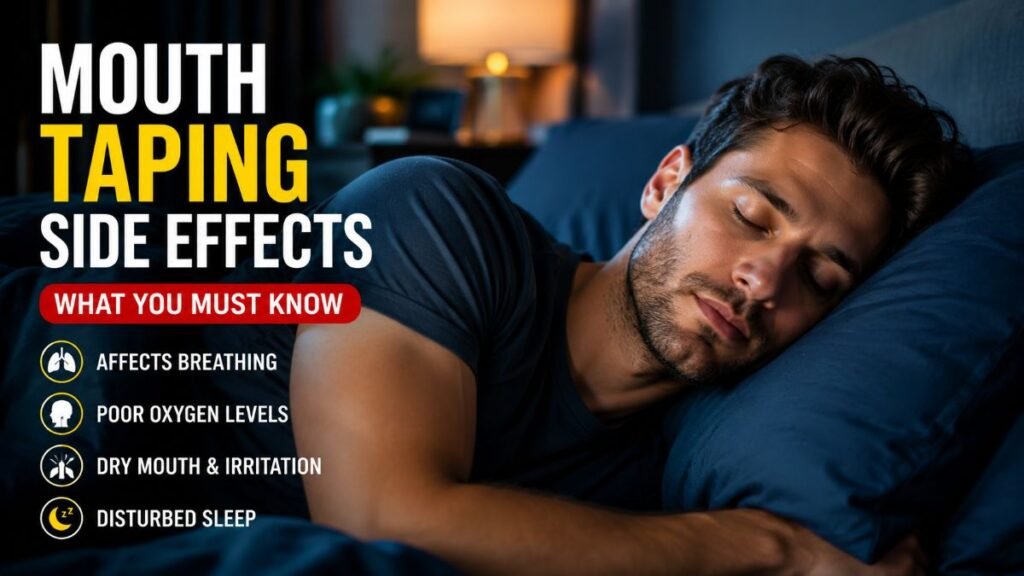 A person sleeping safely while avoiding potential mouth taping side effects.