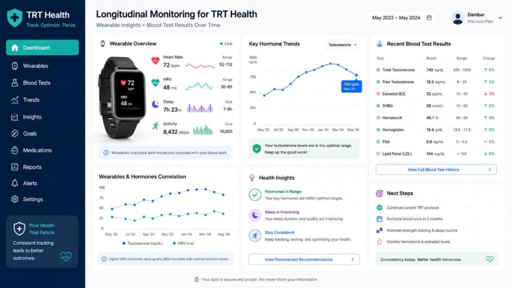 Biohacking and longitudinal monitoring for TRT patients
