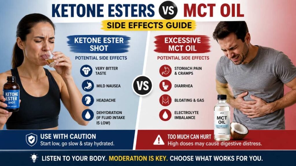 Ketone Esters vs MCT Oil side effects including digestive discomfort taste issues and supplement trade offs