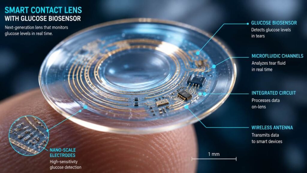 Micro-engineering of glucose-sensing contact lenses