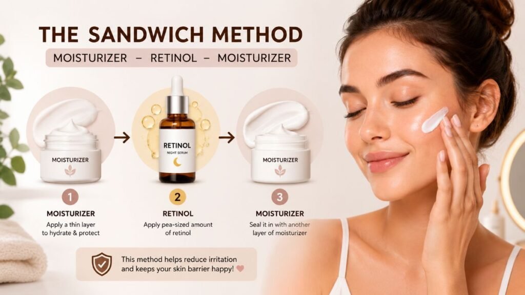 Using the sandwich method for sensitive skin retinol