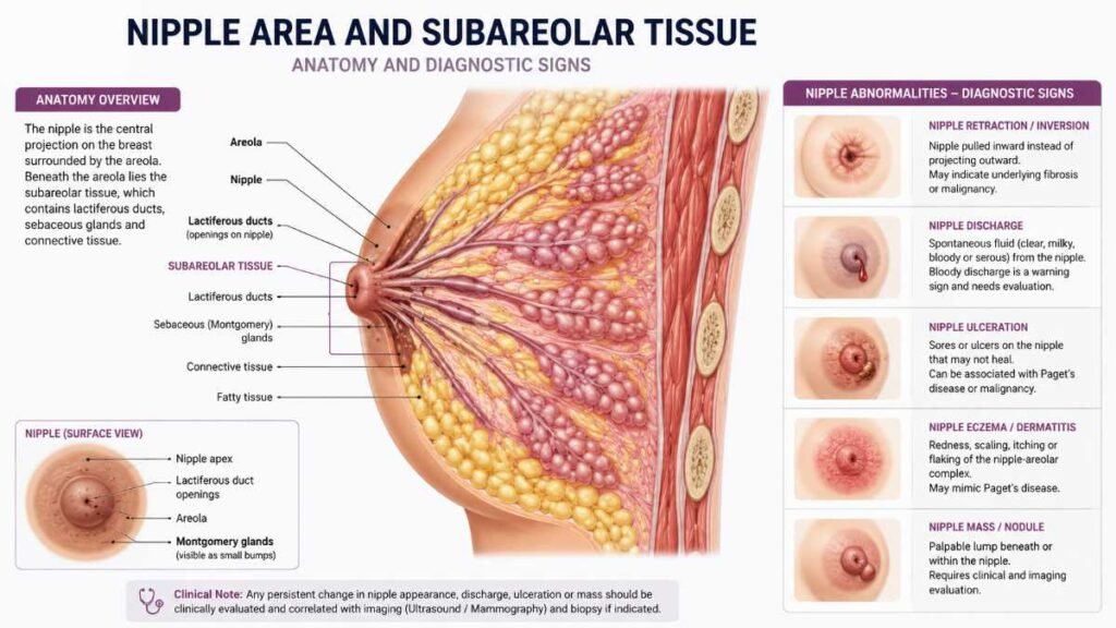 Analyzing nipple abnormalities as early warning signs of breast cancer.