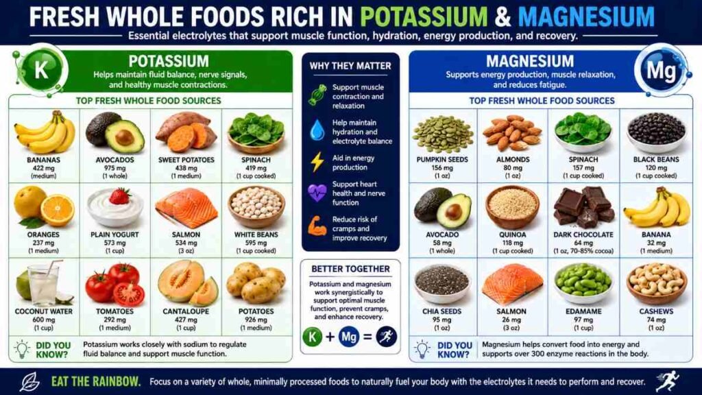 Whole foods rich in electrolytes for post-workout glycogen replenishment.