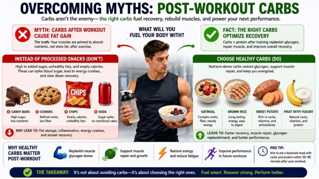 Overcoming weight gain myths regarding post-workout glycogen replenishment.