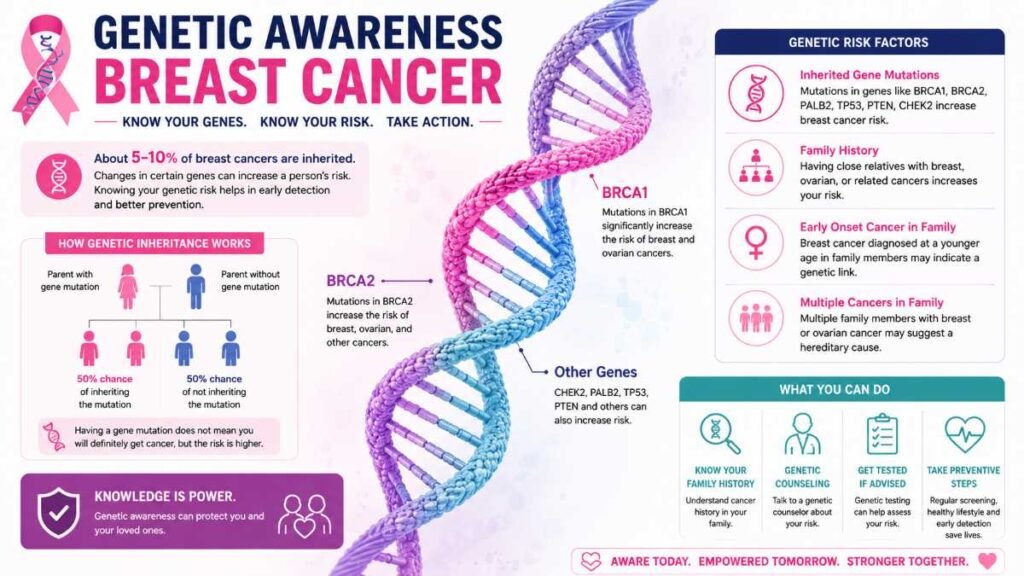 Understanding genetic markers and early warning signs of breast cancer.
