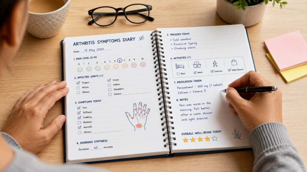 Tracking arthritis symptoms in a health diary