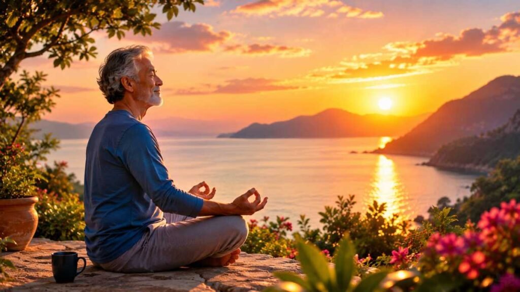 A person practicing downshifting and stress management techniques