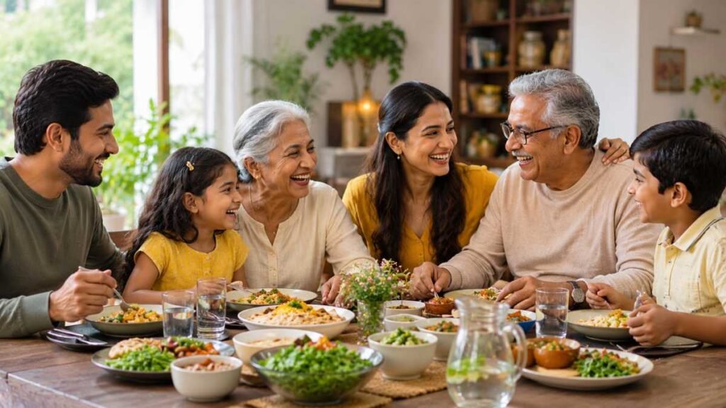 A multi-generational family sharing quality time together.