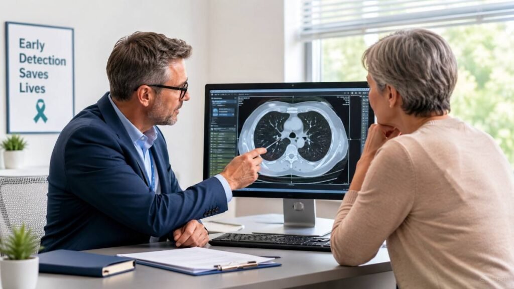 Consultant discussing private cancer screening in the UK results