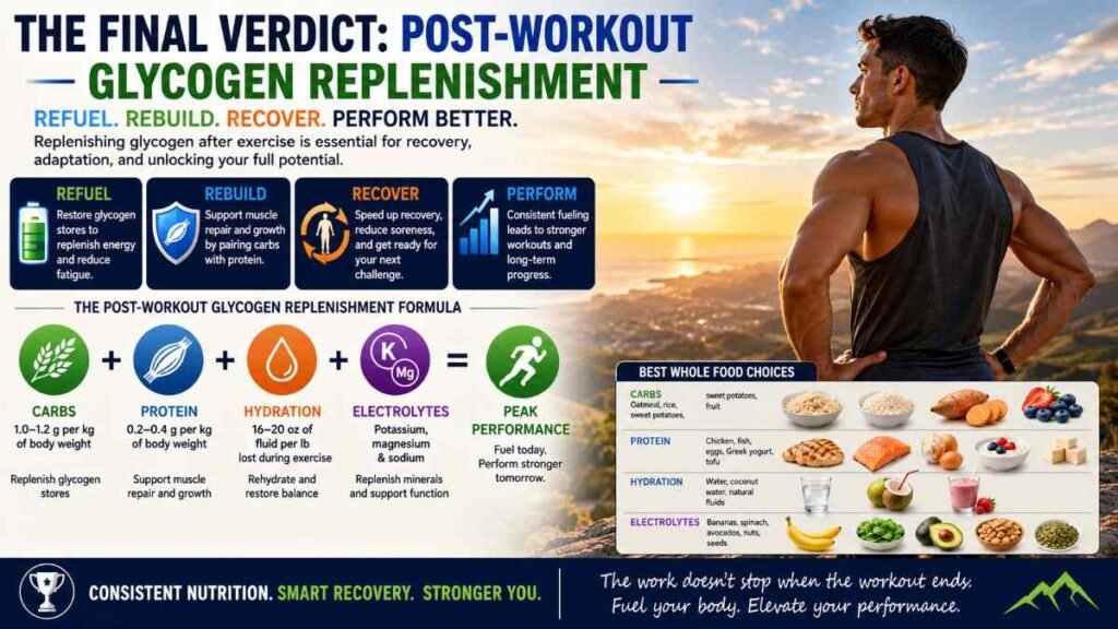 Achieving peak performance through post-workout glycogen replenishment.